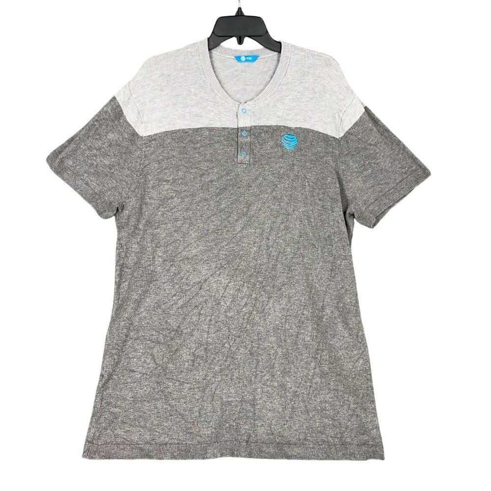 AT&T Henley Shirt Mens L Gray Two Tone Short Sleeve Workwear Employee Uniform‎